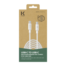 USB-C To USB-C 60W Double-Braided Fast Charge/Sync Cable (2M), White