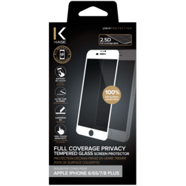 Protection d'écran Privée en verre trempé (100% de surface couverte) pour Apple iPhone 6/6s/7/8 Plus, Blanc
