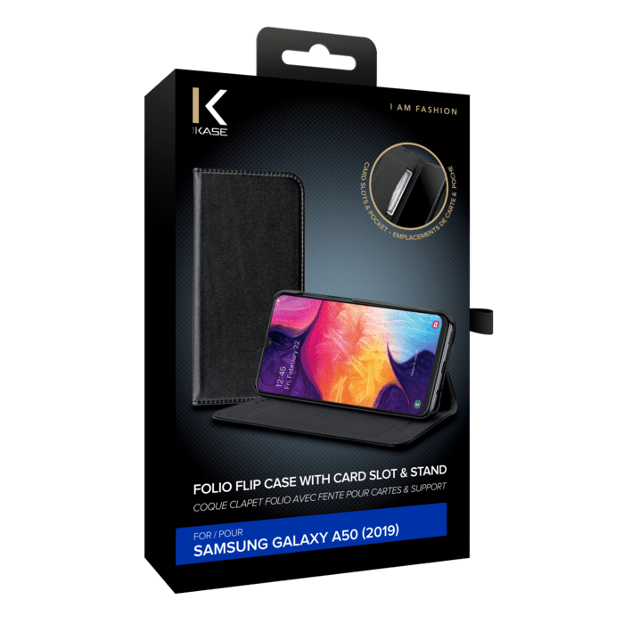 Custodia a conchiglia Folio con slot per schede e supporto per Samsung Galaxy A50 2019, nero