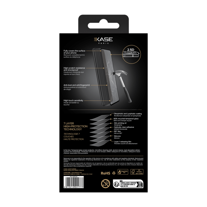 Protection d'écran en verre trempé (60% verre trempé recyclé) pour Samsung Galaxy S23 FE 5G/ A54 5G 2023, Noir