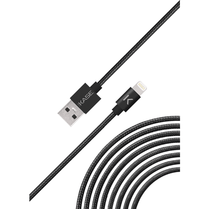 Câble Lightning® certifié MFi Apple vers USB tressé métallisé Charge/Sync (2M), Noir
