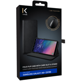 Custodia a conchiglia Folio con slot per schede e supporto per Samsung Galaxy A6 + (2018), nero