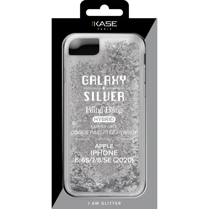 Bling Bling Coque pailletée hybride 2.0 pour Apple iPhone 6/6S/7/8/SE 2020, Argent Galaxie