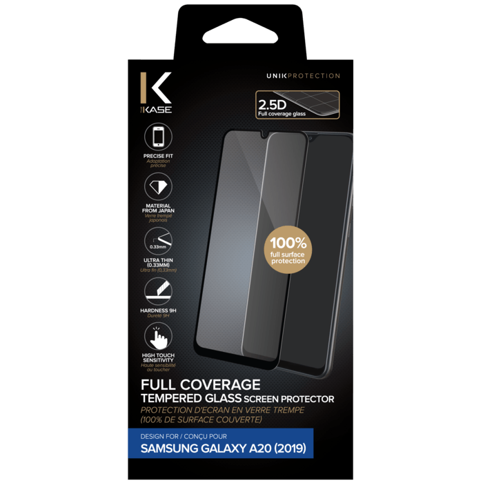 Full Coverage Tempered Glass Screen Protector for Samsung Galaxy A20 2019, Black
