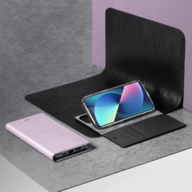 Diarycase 2.0 Coque clapet en cuir véritable avec support aimanté pour Apple iPhone 14 Plus, Mauve Lilas