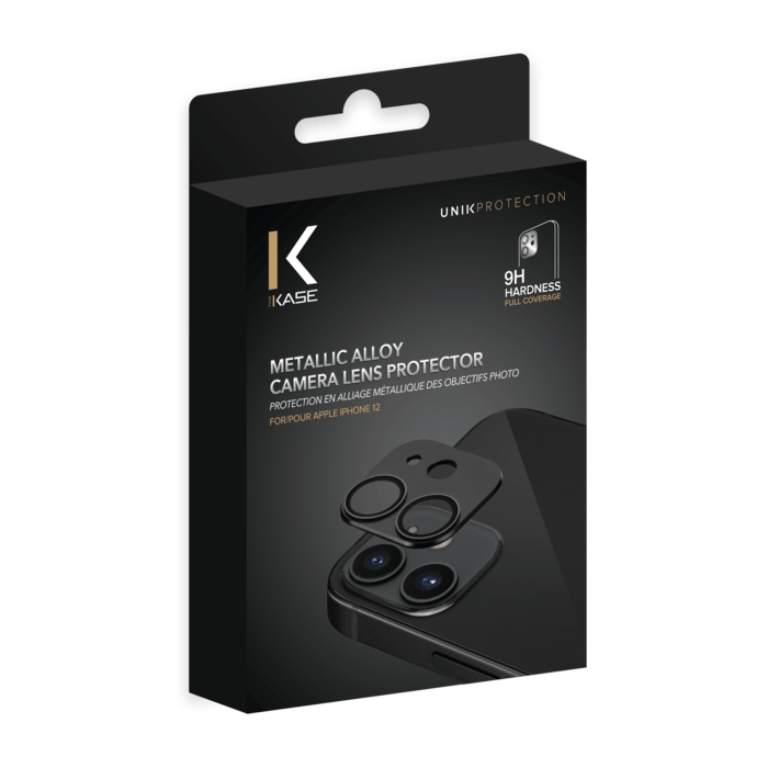 Protection en alliage m&eacute;tallique des objectifs photo pour Apple iPhone 12, Noir Onyx
