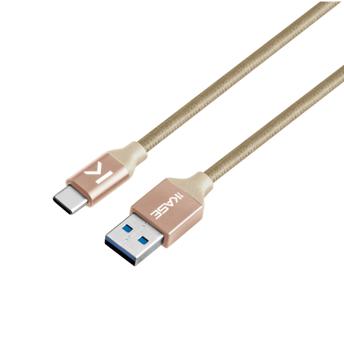 C&acirc;ble USB 3.2 Gen 2 charge rapide USB-C vers USB-A m&eacute;tallis&eacute; tress&eacute; Charge/sync (1M), Or