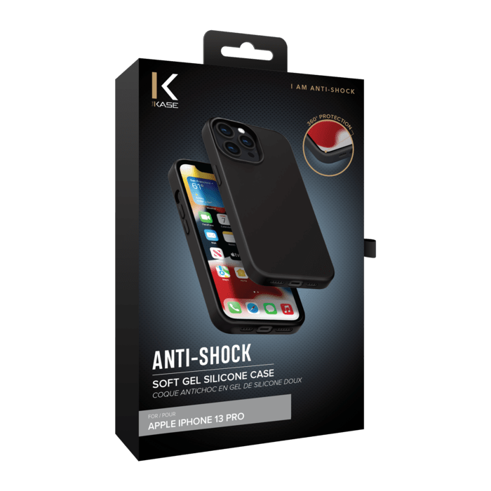 Coque antichoc en gel de silicone doux pour Apple iPhone 13 Pro, Noir satin