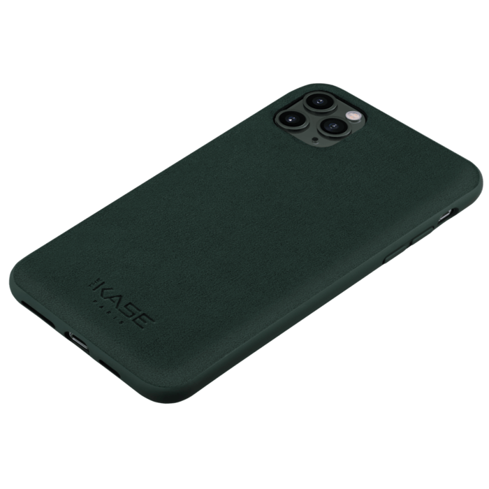 Coque en Su&egrave;de Alcantara pour Apple iPhone 11 Pro Max, Vert minuit