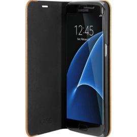 Coque Clapet pour Samsung Galaxy S7 Edge, Marron et Bois de cerisier naturel