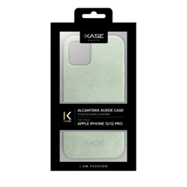 Coque en Su&egrave;de Alcantara pour Apple iPhone 12/12 Pro, Vert Avocat