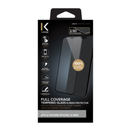Protection d'&eacute;cran en verre tremp&eacute; (100% de surface couverte) pour Apple iPhone 12 mini, Noir