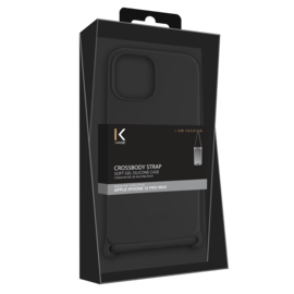 Coque en gel de silicone doux en bandouli&egrave;re pour Apple iPhone 12 Pro Max, Noir satin