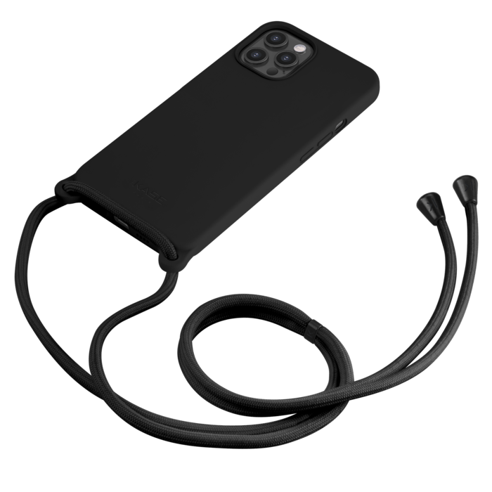 Coque en gel de silicone doux en bandouli&egrave;re pour Apple iPhone 12 Pro Max, Noir satin