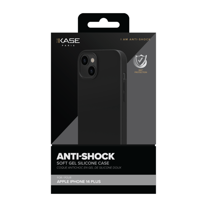 Coque antichoc en gel de silicone doux pour Apple iPhone 14 Plus, Noir satin