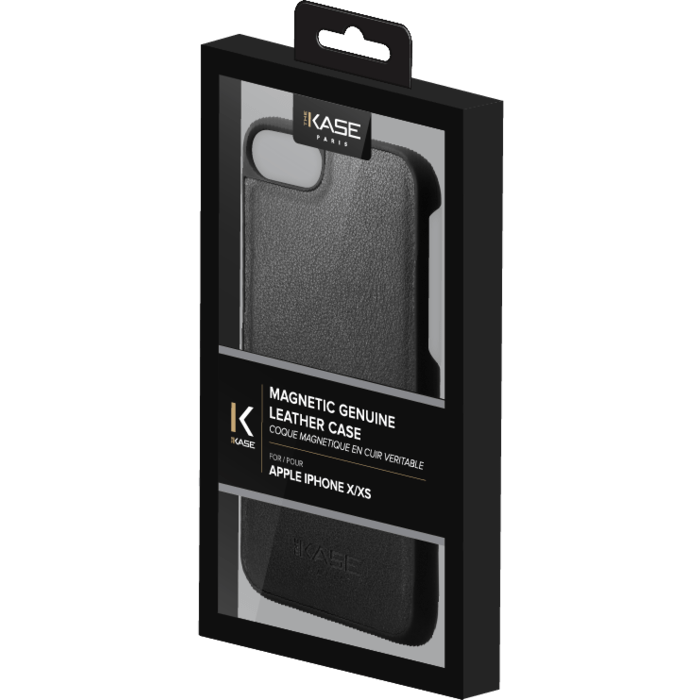 Coque magnétique en cuir véritable pour Apple iPhone X/XS, Noir