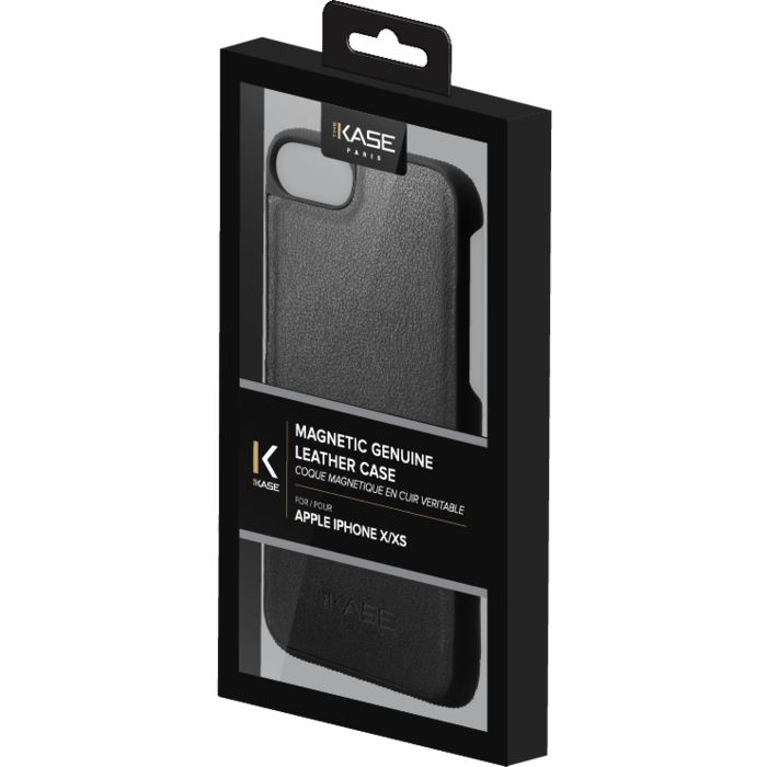 Coque magn&eacute;tique en cuir v&eacute;ritable pour Apple iPhone X/XS, Noir