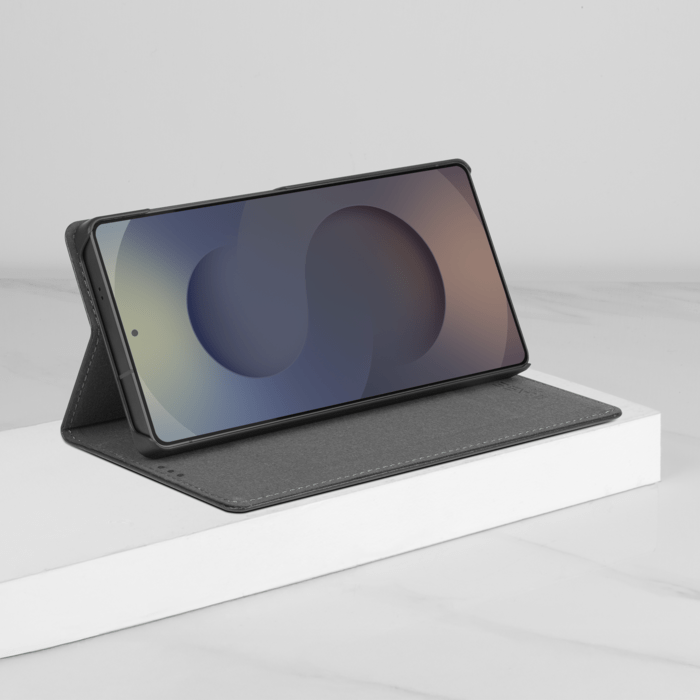 Coque clapet folio avec fente pour cartes & support pour Samsung Galaxy S25 Ultra 5G, Noir