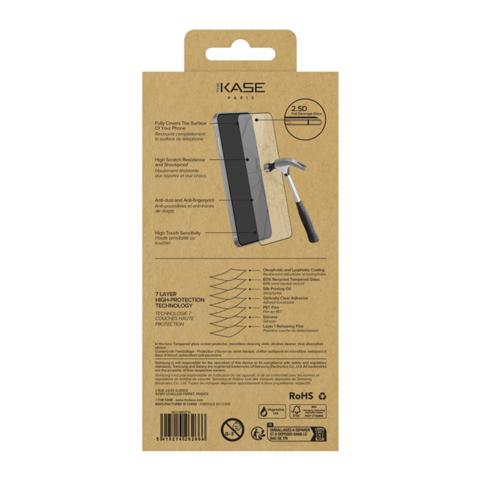 Protection d'&eacute;cran en verre tremp&eacute; (60% verre tremp&eacute; recycl&eacute;) pour Samsung Galaxy S25 Edge, Noir