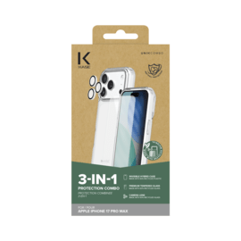 Pack combin&eacute; 3 en 1: Coque hybride invisible, &Eacute;cran en verre tremp&eacute; de qualit&eacute; sup&eacute;rieure et  Protecteur de l&rsquo;objectif de la cam&eacute;ra pour Apple iPhone 17 Pro Max, Transparente
