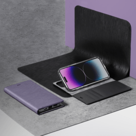 Diarycase 2.0 Coque clapet en cuir v&eacute;ritable avec support aimant&eacute; pour Apple iPhone 14 Pro, Vesper Violet