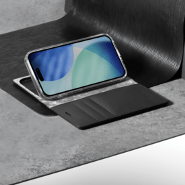 Diarycase 2.0 Coque clapet en cuir v&eacute;ritable avec support aimant&eacute; et fabriqu&eacute; avec un &eacute;tui en plastique recycl&eacute; pour Apple iPhone 17 Pro, Noir Minuit