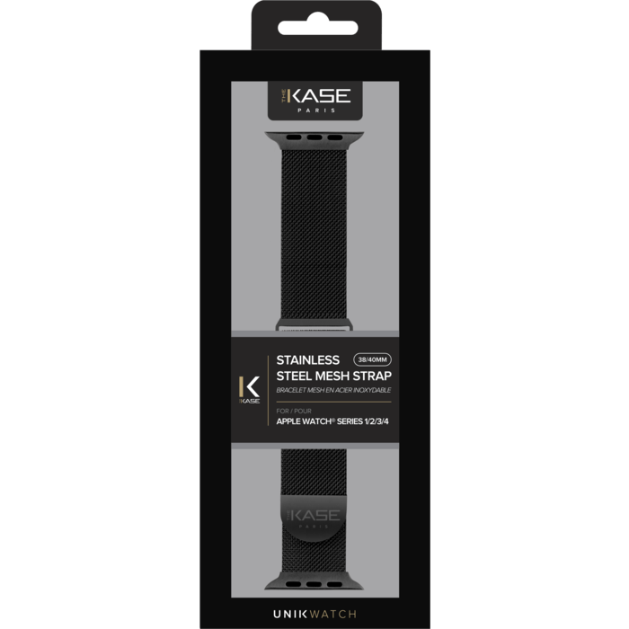 Bracelet mesh en acier inoxydable pour Apple Watch&reg; Series 1/2/3/4 38/40mm, Noir