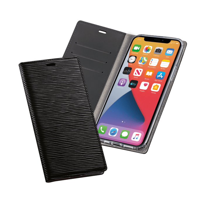 Diarycase 2.0 Coque clapet en cuir v&eacute;ritable avec support aimant&eacute; pour Apple iPhone 12/12 Pro, Minuit Noir