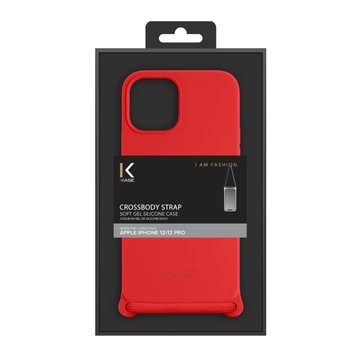 Coque en gel de silicone doux en bandouli&egrave;re pour Apple iPhone 12/12 Pro, Rouge Ardent