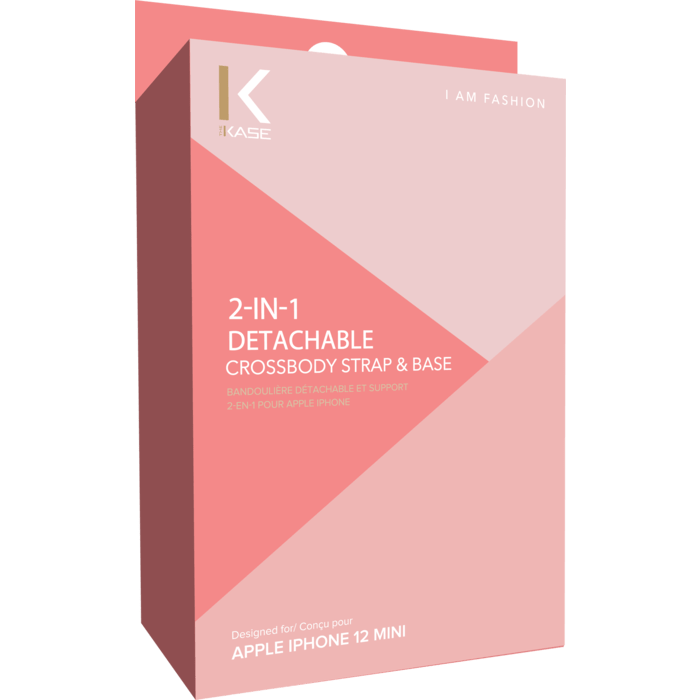 Bandouli&egrave;re d&eacute;tachable et support 2-en-1 pour Apple iPhone12 mini, Rose Sable