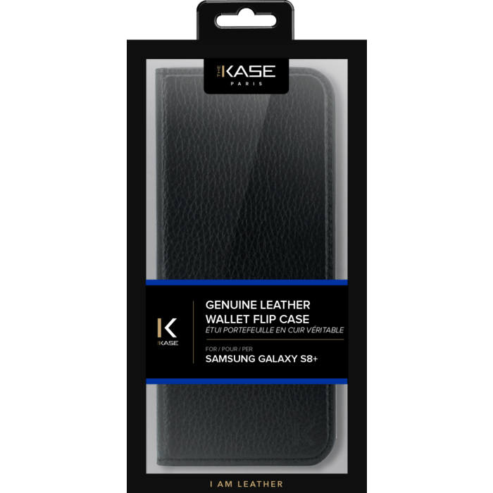Étui portefeuille en cuir véritable pour Samsung Galaxy S8+, cuir Shrunken Noir
