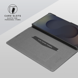 Coque clapet folio avec fente pour cartes & support pour Samsung Galaxy S25 Ultra 5G, Noir