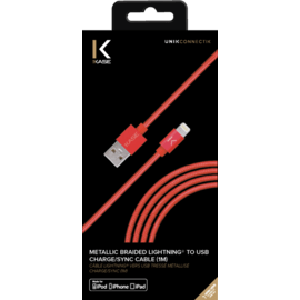 Câble Lightning vers USB tressé métallisé certifié MFi Apple Charge/Sync (1M), Rouge