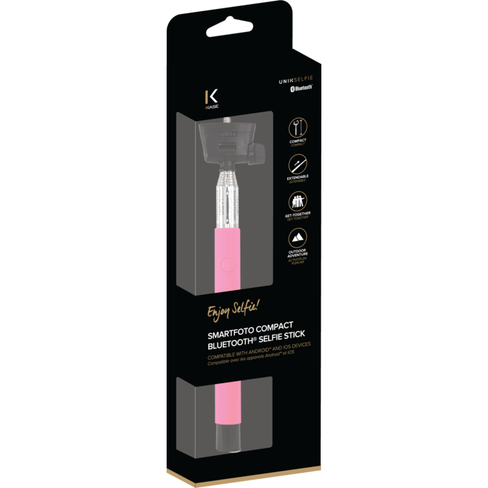 SmartFoto Compact Bluetooth Selfie Stick, Rose