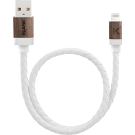 C&acirc;ble Lightning certifi&eacute; MFi Apple Charge/Sync (0.3M) Cuir veritable Bois de Noyer Blanc