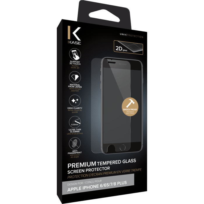 Protection d'&eacute;cran premium en verre tremp&eacute; pour Apple iPhone 6 Plus/6s Plus/7 Plus/8 Plus, Transparent