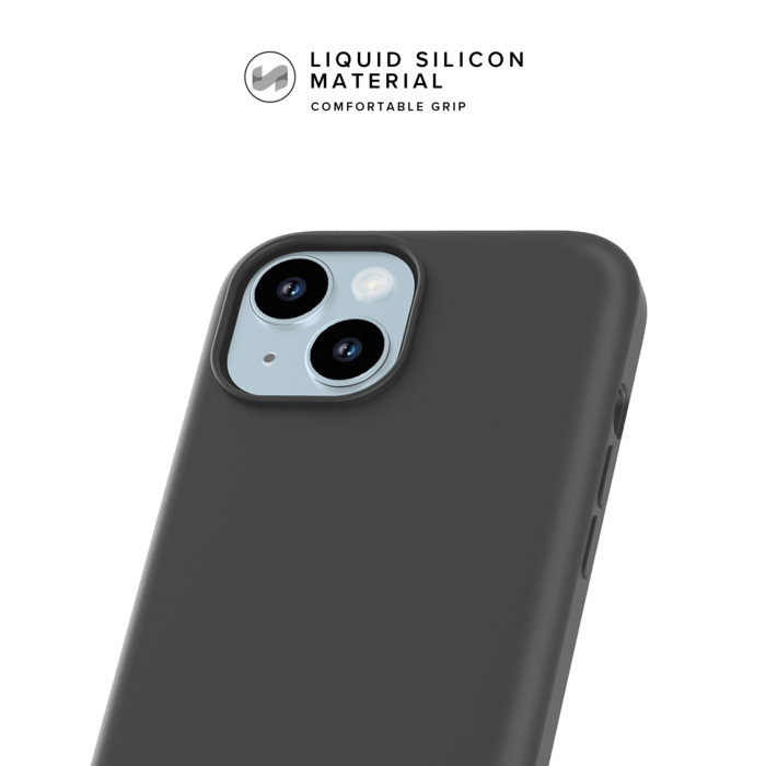 Coque antichoc en gel de silicone doux pour 55% de plastique recyclé Apple iPhone 15, Noir satin