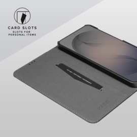 Coque clapet folio avec fente pour cartes & support fabriqu&eacute; avec &eacute;tui en plastique recycl&eacute; Pour Samsung Galaxy S26 5G, Noir