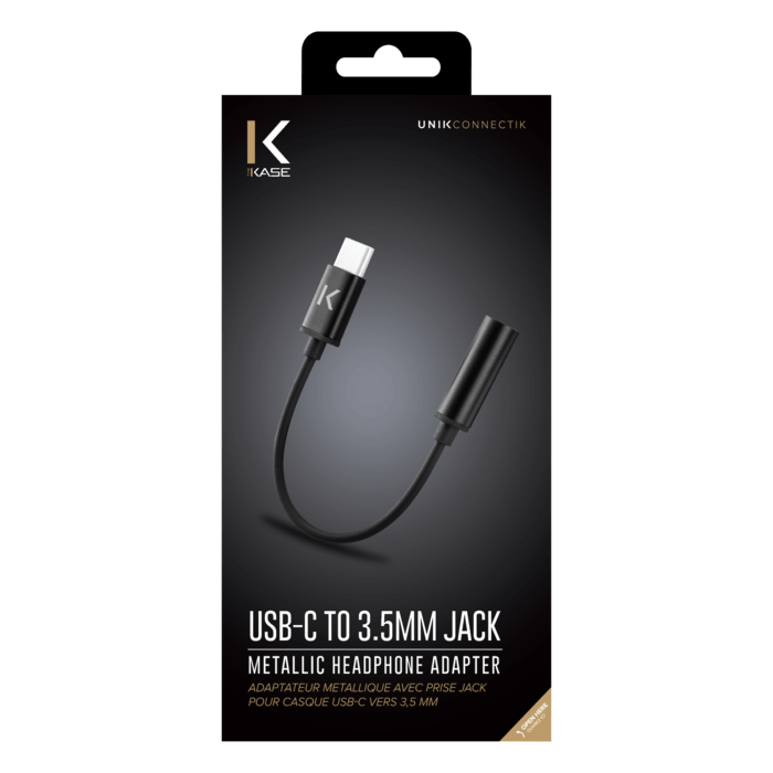 Adaptateur m&eacute;tallique avec prise Jack pour casque USB-C vers 3,5 mm, Noir
