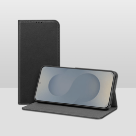 Coque clapet folio avec fente pour cartes & support pour Samsung Galaxy S25 5G, Noir