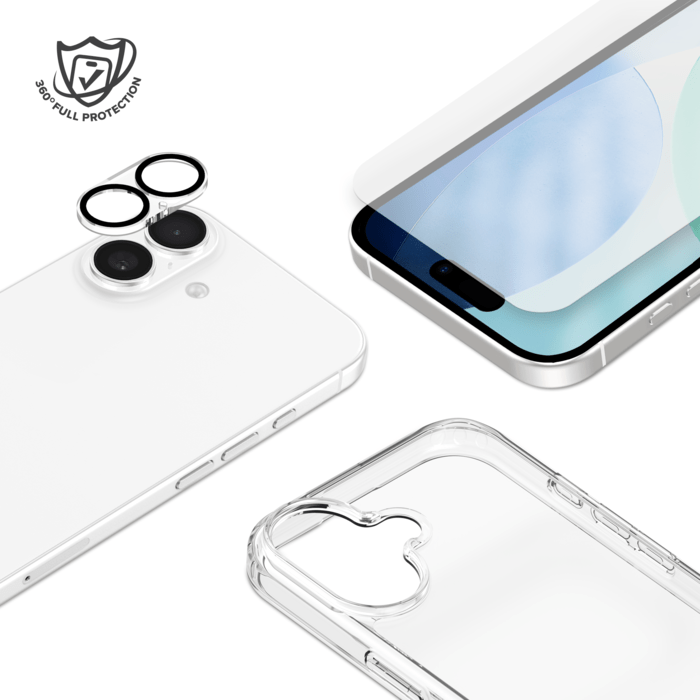 Pack combin&eacute; 3 en 1 (Coque hybride invisible, &Eacute;cran en verre tremp&eacute; de qualit&eacute; sup&eacute;rieure et Protecteur de l&rsquo;objectif de la cam&eacute;ra) pour Apple iPhone 17, Transparente