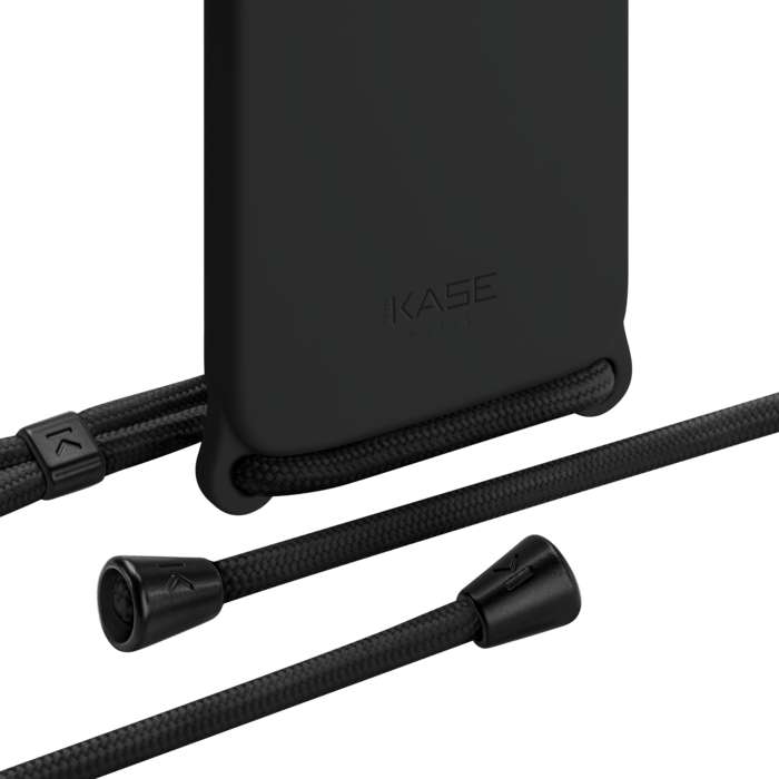 Coque en gel de silicone doux en bandouli&egrave;re pour Apple iPhone 12/12 Pro, Noir satin