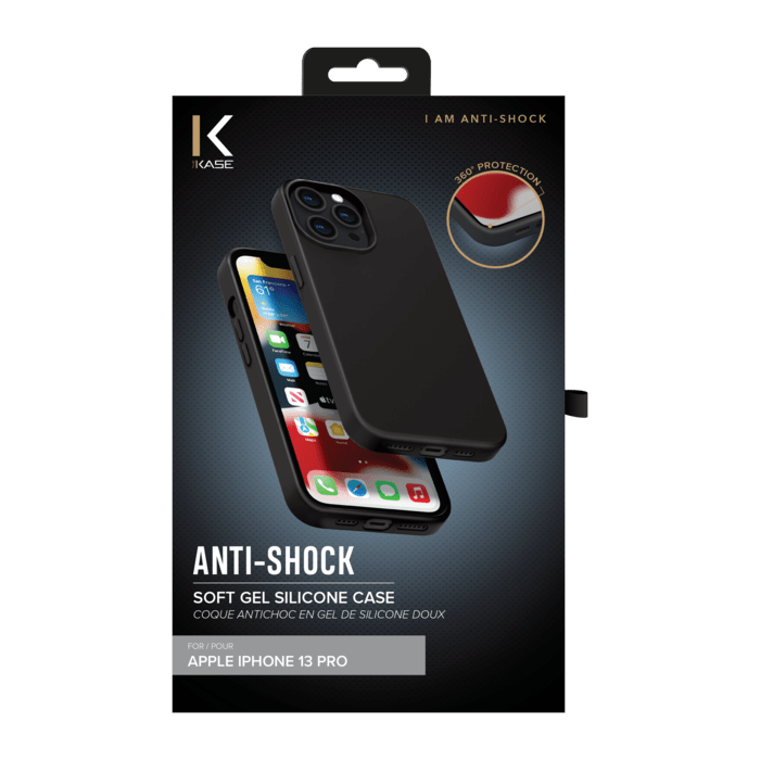 Coque antichoc en gel de silicone doux pour Apple iPhone 13 Pro, Noir satin