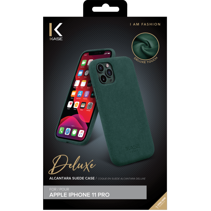 Coque en Su&egrave;de Alcantara Deluxe pour Apple iPhone 11 Pro, Vert minuit