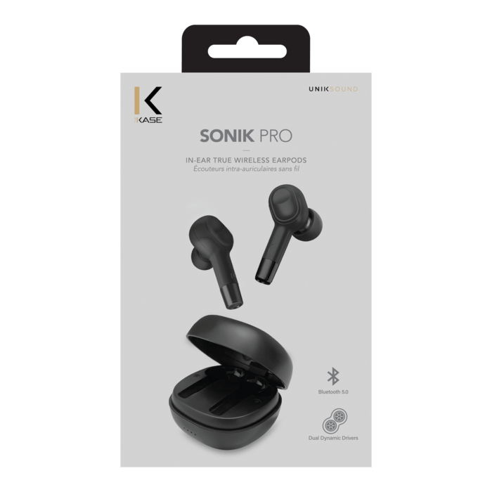 &Eacute;couteurs sans fil Sonik Pro intra-auriculaires avec bo&icirc;tier de chargement, Noir onyx