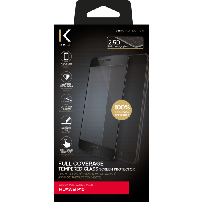Protection d'&eacute;cran en verre tremp&eacute; (100% de surface couverte) pour Huawei P10, Noir