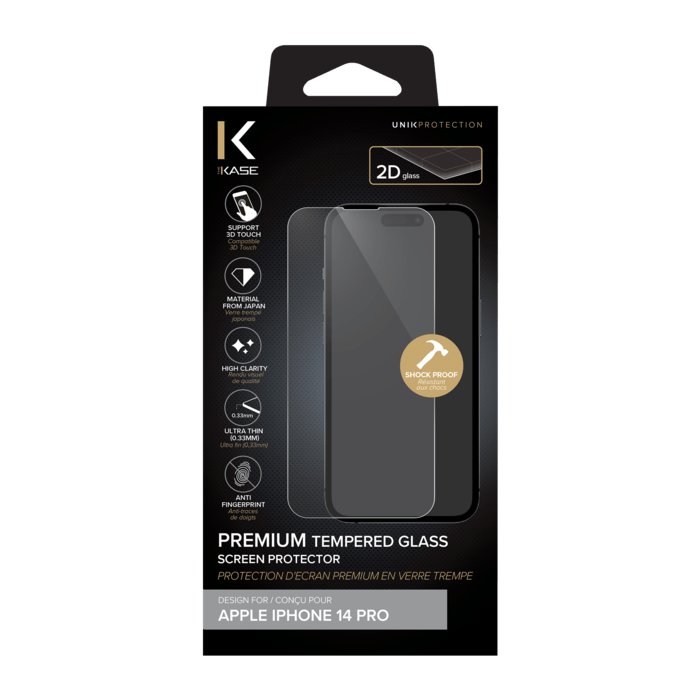 Protecteur d'&eacute;cran en verre tremp&eacute; de qualit&eacute; sup&eacute;rieure pour Apple iPhone 14 Pro, Transparent