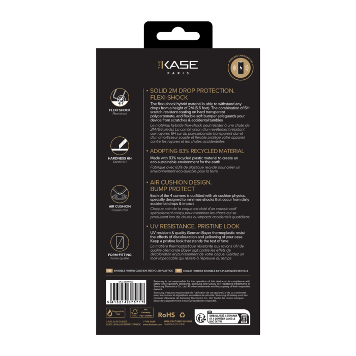 Coque hybride invisible fabriqu&eacute; avec 83% de plastique recycl&eacute; pour Samsung Galaxy S24 Ultra 5G, Transparente