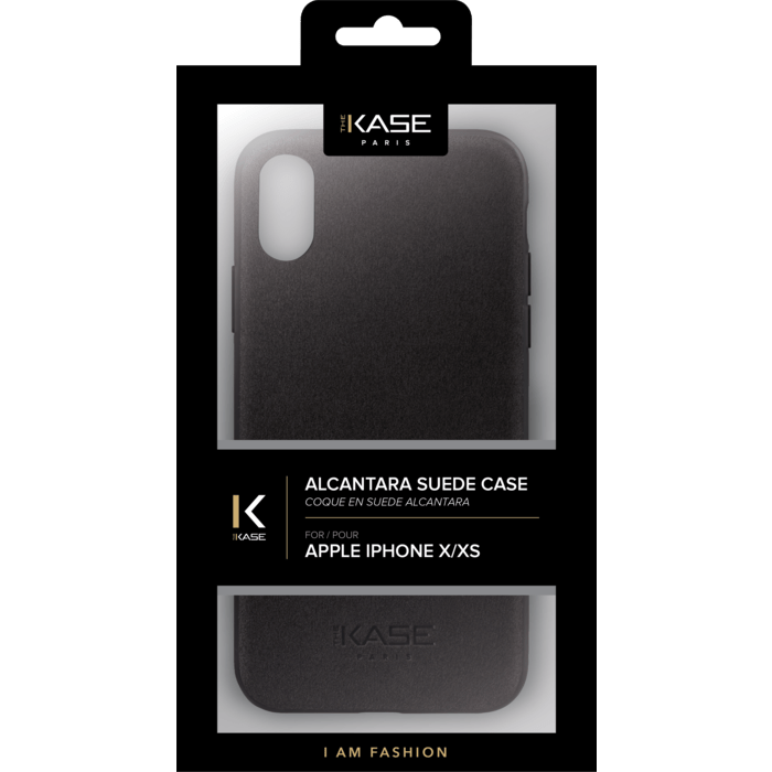 Coque en Su&egrave;de Alcantara pour Apple iPhone X/XS, Minuit Noir