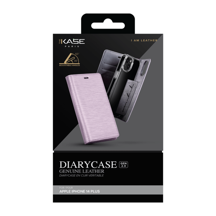 Diarycase 2.0 Coque clapet en cuir véritable avec support aimanté pour Apple iPhone 14 Plus, Mauve Lilas